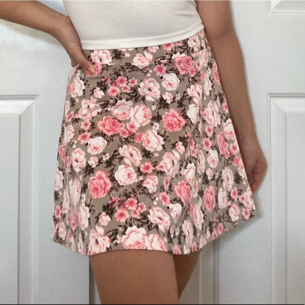 charlotte russe pink floral skater skirt